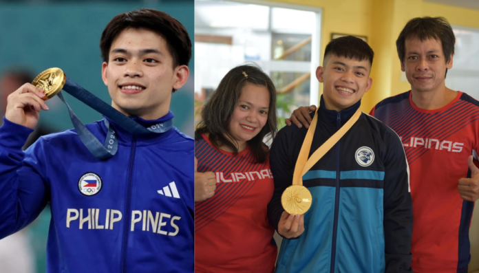 Carlos-With-Medal-And-Parents Carlos Yulo With His Gold Medal and Him With His Parents