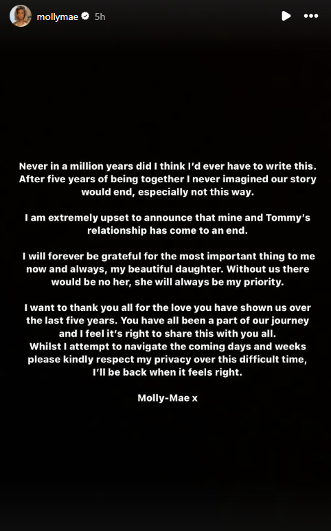 Molly Mae Break Up Announcement